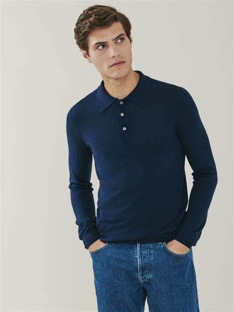 Navy Cashmere Knit Polo Shirt 